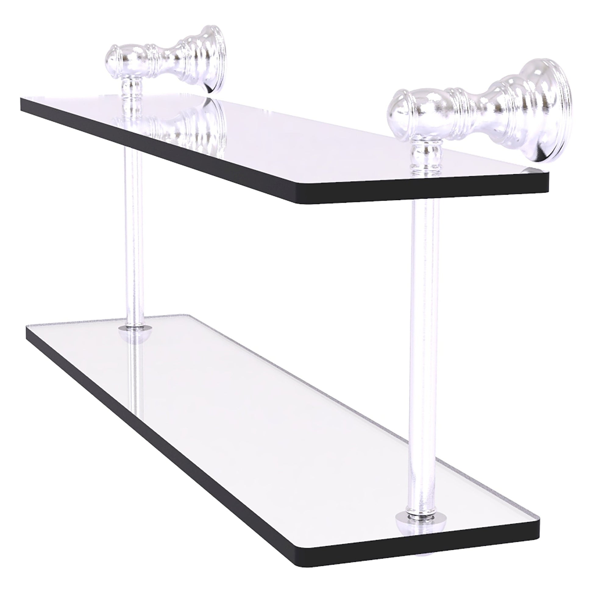 Allied Brass Carolina 16" x 5.6" Satin Chrome Solid Brass Two-Tiered Glass Shelf