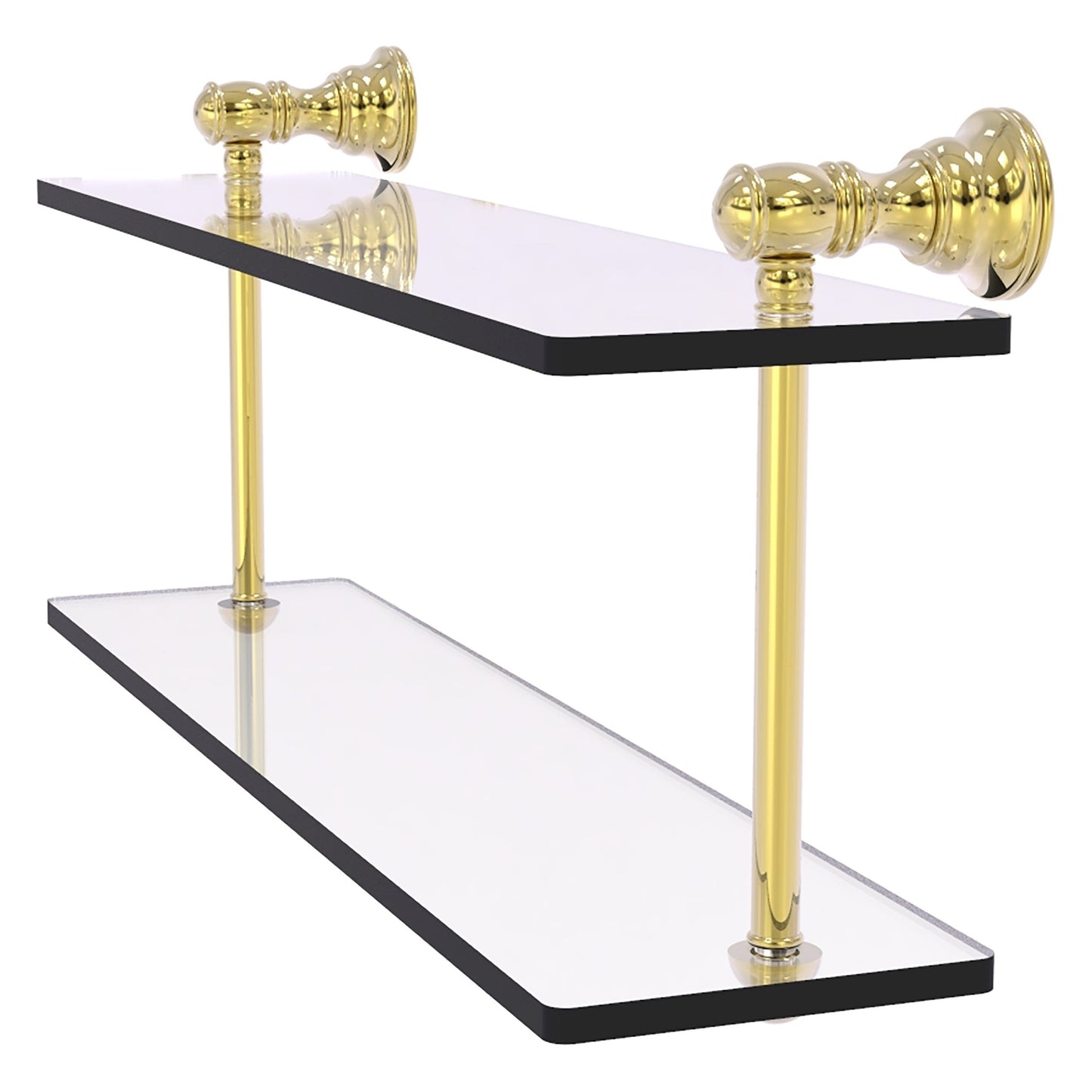 Allied Brass Carolina 16" x 5.6" Unlacquered Brass Solid Brass Two-Tiered Glass Shelf