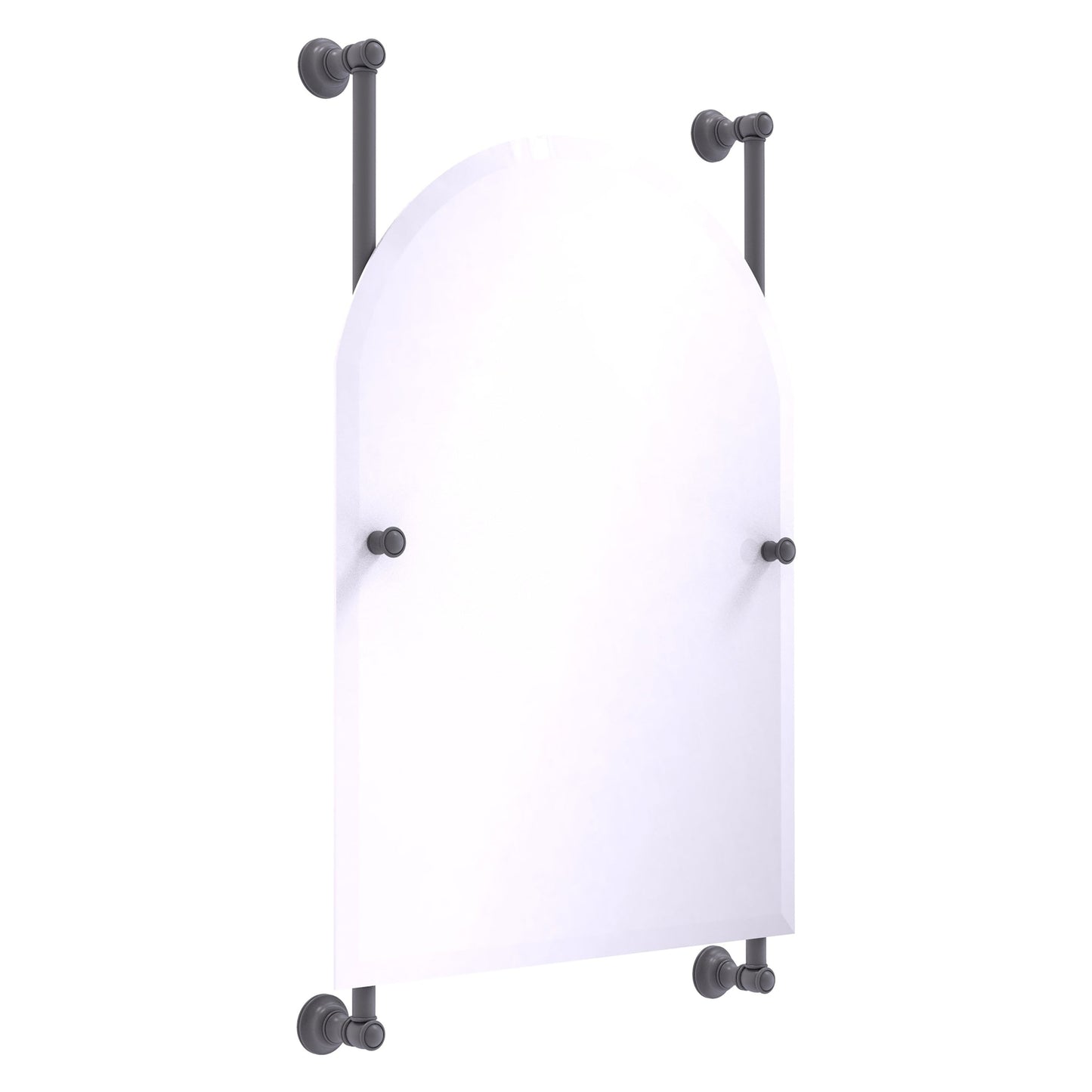 Allied Brass Carolina 21" x 4.4" Matte Gray Solid Brass Arched Top Frameless Rail Mounted Mirror