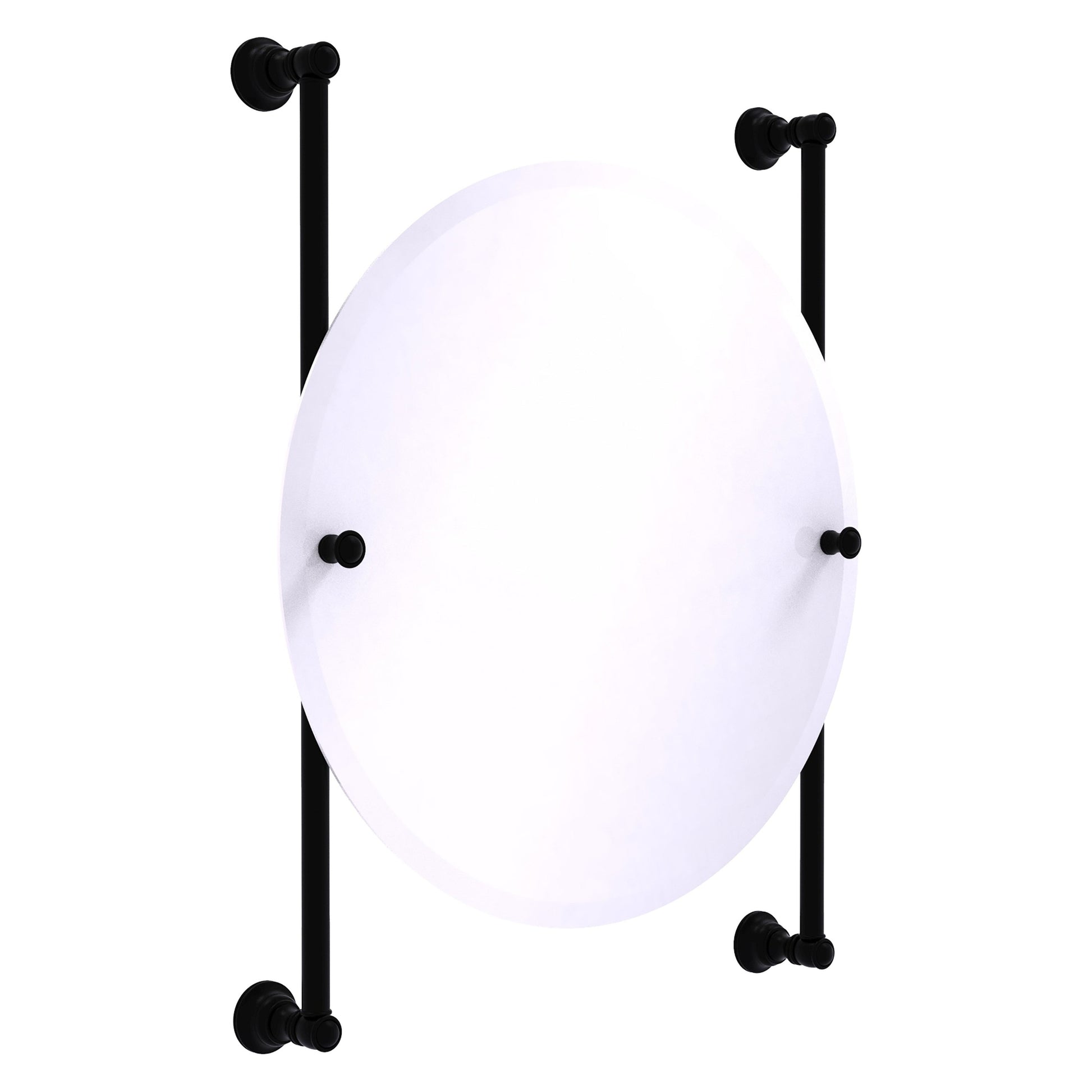 Allied Brass Carolina 22" x 4.4" Matte Black Solid Brass Round Frameless Rail-Mounted Mirror