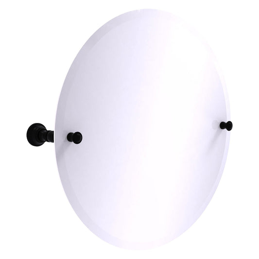 Allied Brass Carolina 22" x 4.8" Matte Black Solid Brass Frameless Round Tilt Mirror With Beveled Edge