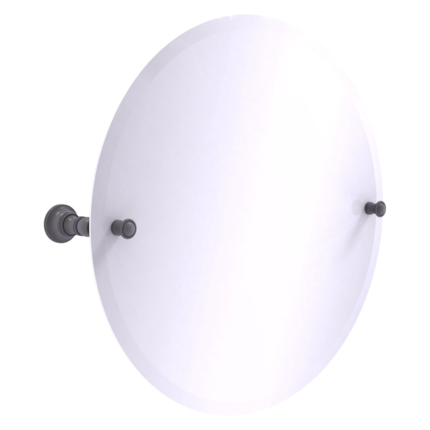 Allied Brass Carolina 22" x 4.8" Matte Gray Solid Brass Frameless Round Tilt Mirror With Beveled Edge