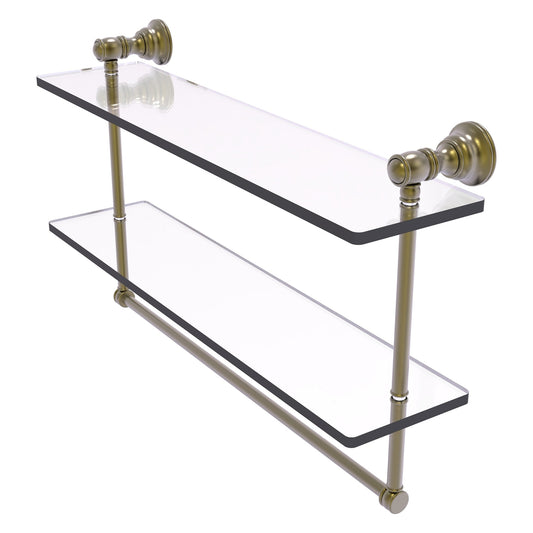 Allied Brass Carolina 22" x 5.54" Antique Brass Solid Brass Double Glass Shelf With Towel Bar