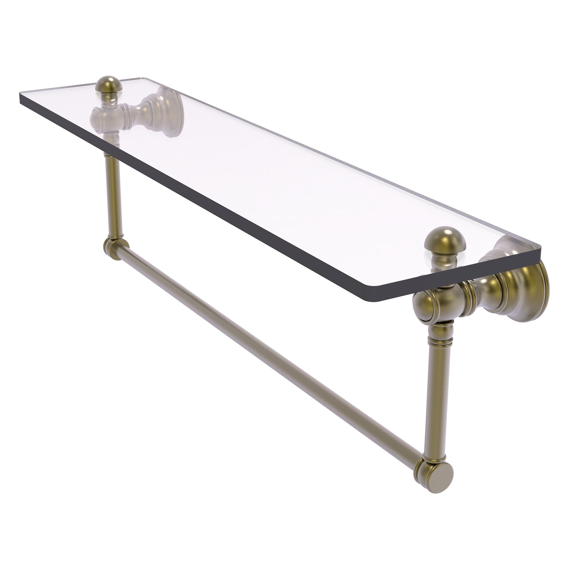 Allied Brass Carolina 22" x 5.54" Antique Brass Solid Brass Glass Shelf With Integrated Towel Bar