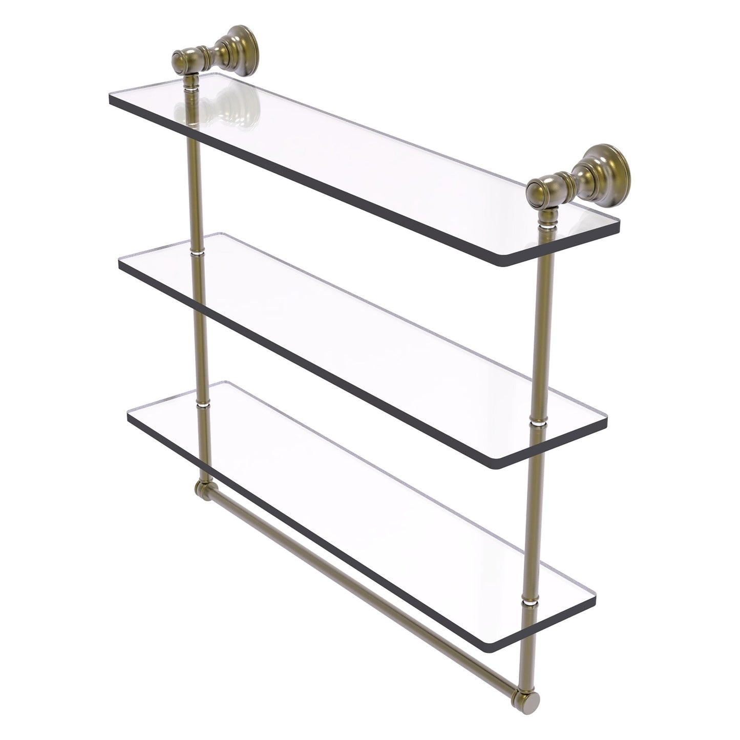 Allied Brass Carolina 22" x 5.54" Antique Brass Solid Brass Triple Glass Shelf With Towel Bar