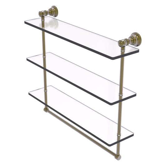 Allied Brass Carolina 22" x 5.54" Antique Brass Solid Brass Triple Glass Shelf With Towel Bar