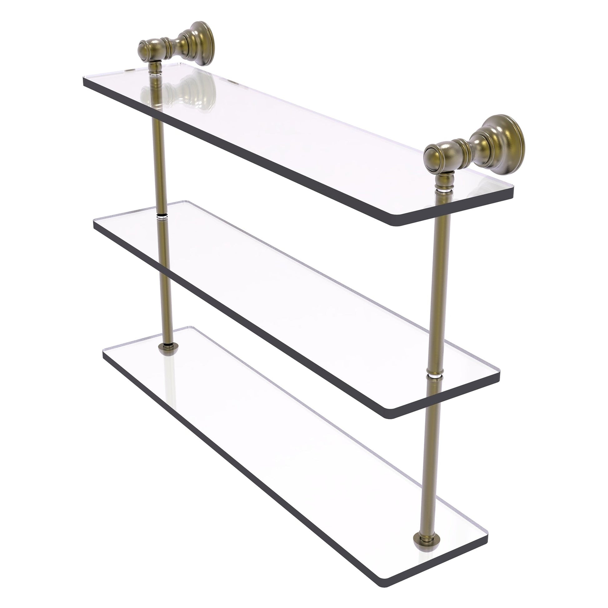 Allied Brass Carolina 22" x 5.54" Antique Brass Solid Brass Triple Glass Shelf