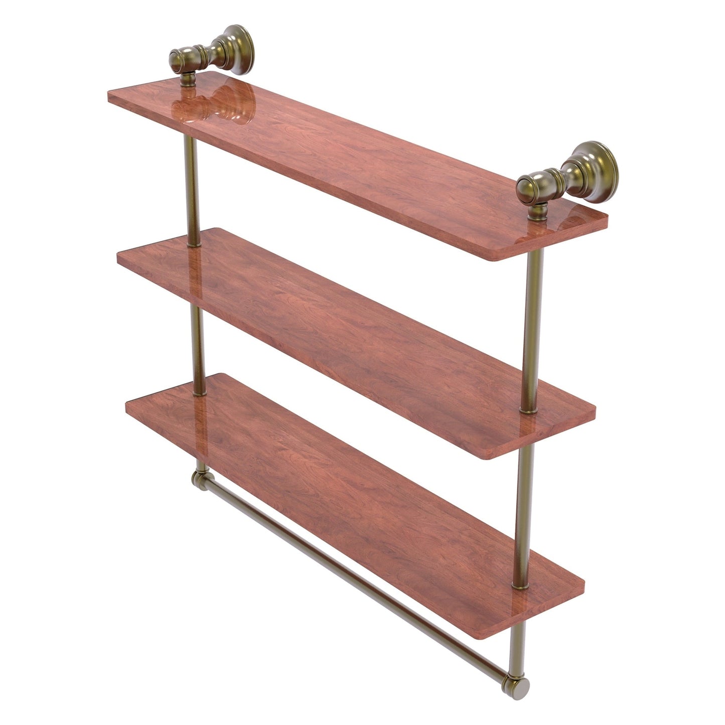 Allied Brass Carolina 22" x 5.54" Antique Brass Solid Brass Triple Wood Shelf With Towel Bar