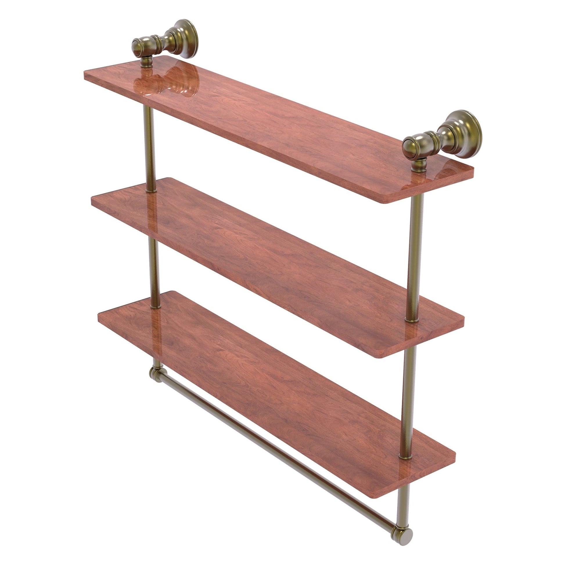 Allied Brass Carolina 22" x 5.54" Antique Brass Solid Brass Triple Wood Shelf With Towel Bar