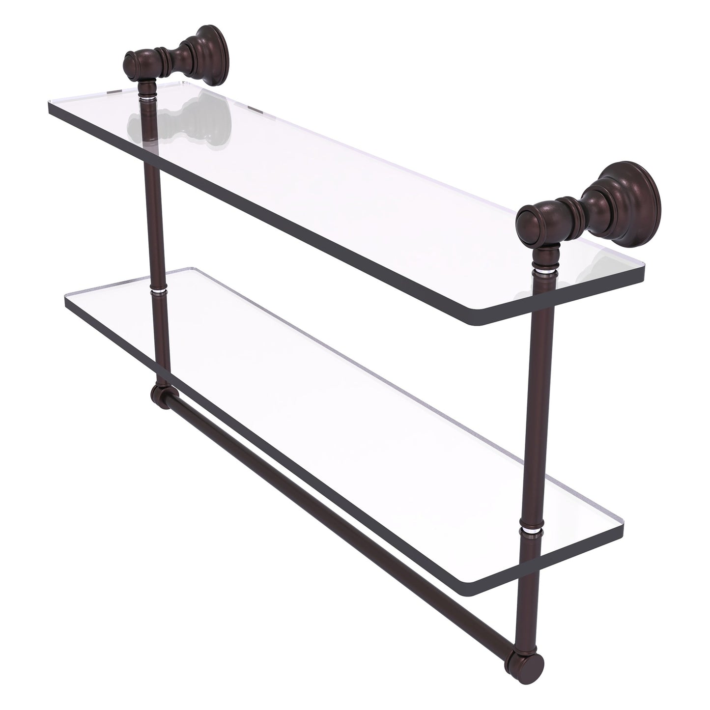 Allied Brass Carolina 22" x 5.54" Antique Bronze Solid Brass Double Glass Shelf With Towel Bar