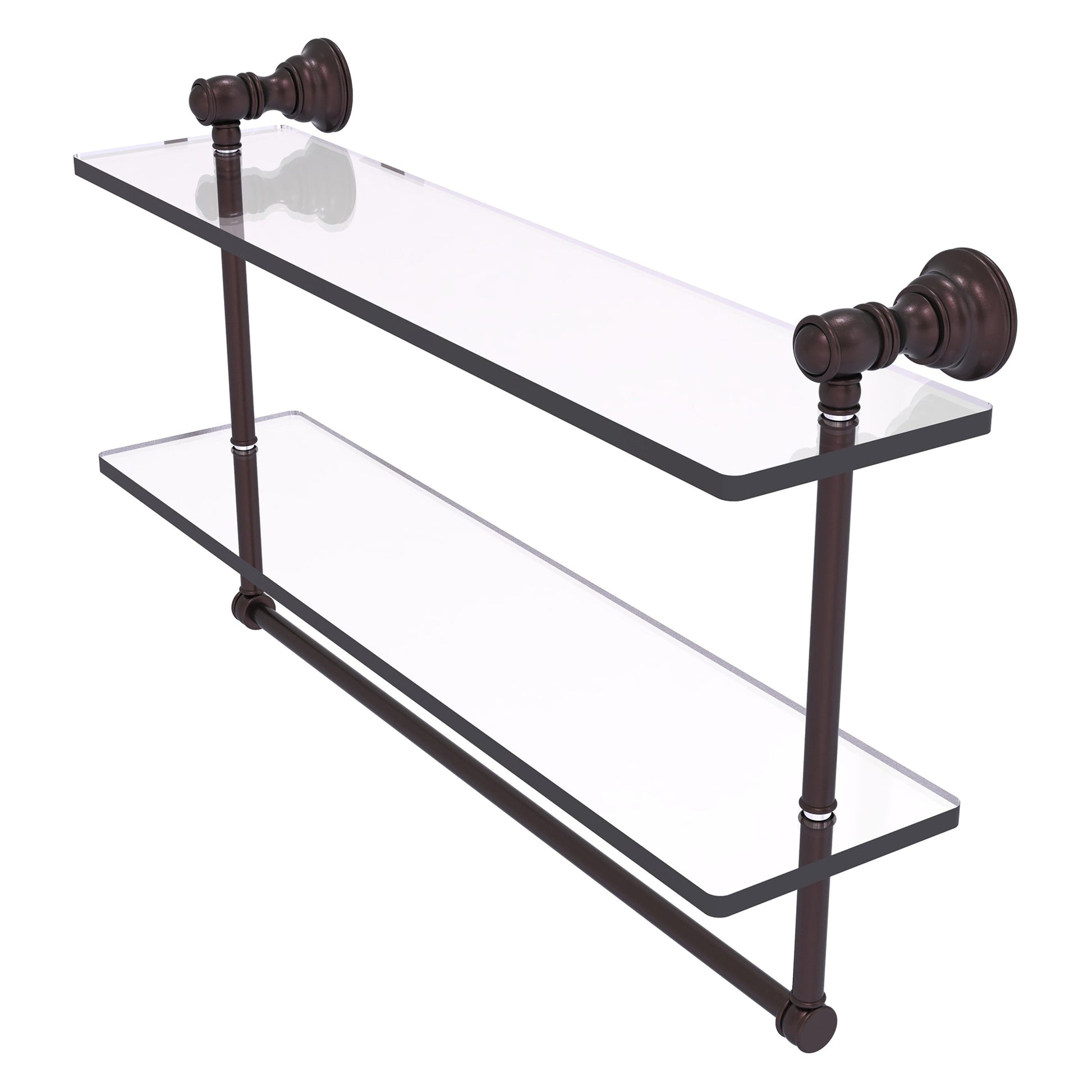 Allied Brass Carolina 22" x 5.54" Antique Bronze Solid Brass Double Glass Shelf With Towel Bar