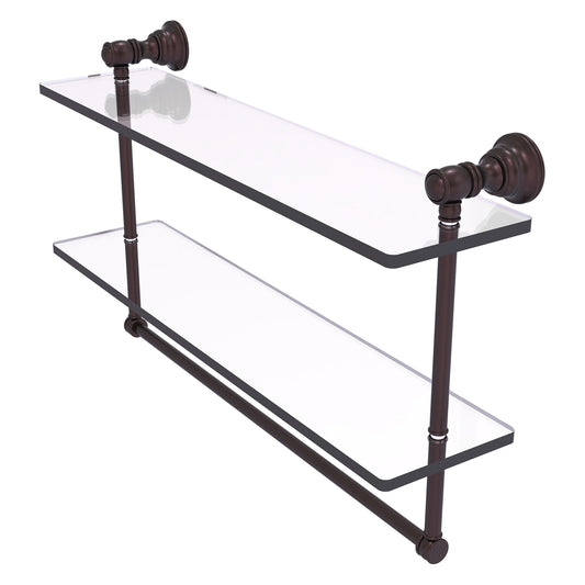 Allied Brass Carolina 22" x 5.54" Antique Bronze Solid Brass Double Glass Shelf With Towel Bar