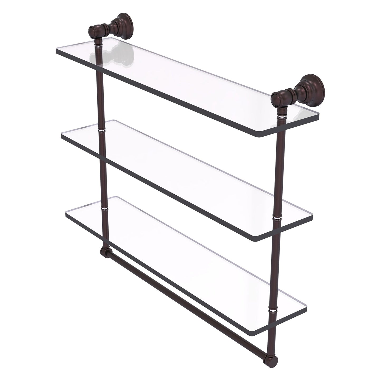 Allied Brass Carolina 22" x 5.54" Antique Bronze Solid Brass Triple Glass Shelf With Towel Bar