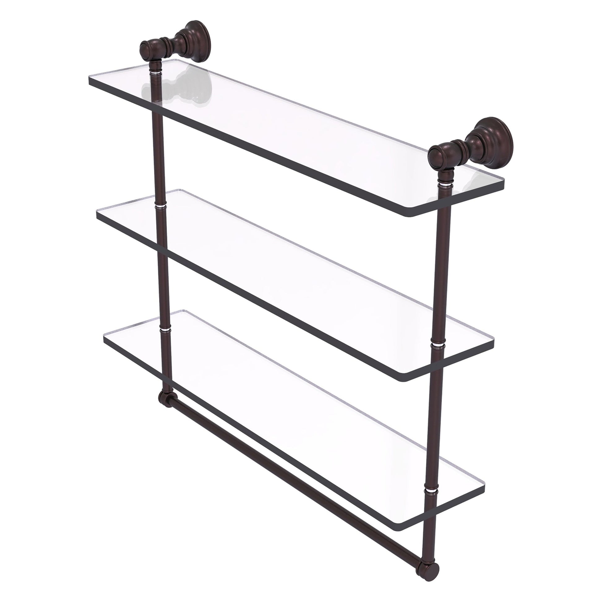 Allied Brass Carolina 22" x 5.54" Antique Bronze Solid Brass Triple Glass Shelf With Towel Bar