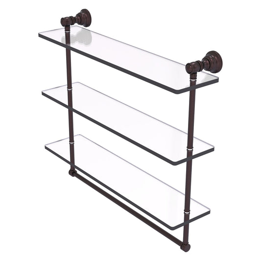 Allied Brass Carolina 22" x 5.54" Antique Bronze Solid Brass Triple Glass Shelf With Towel Bar