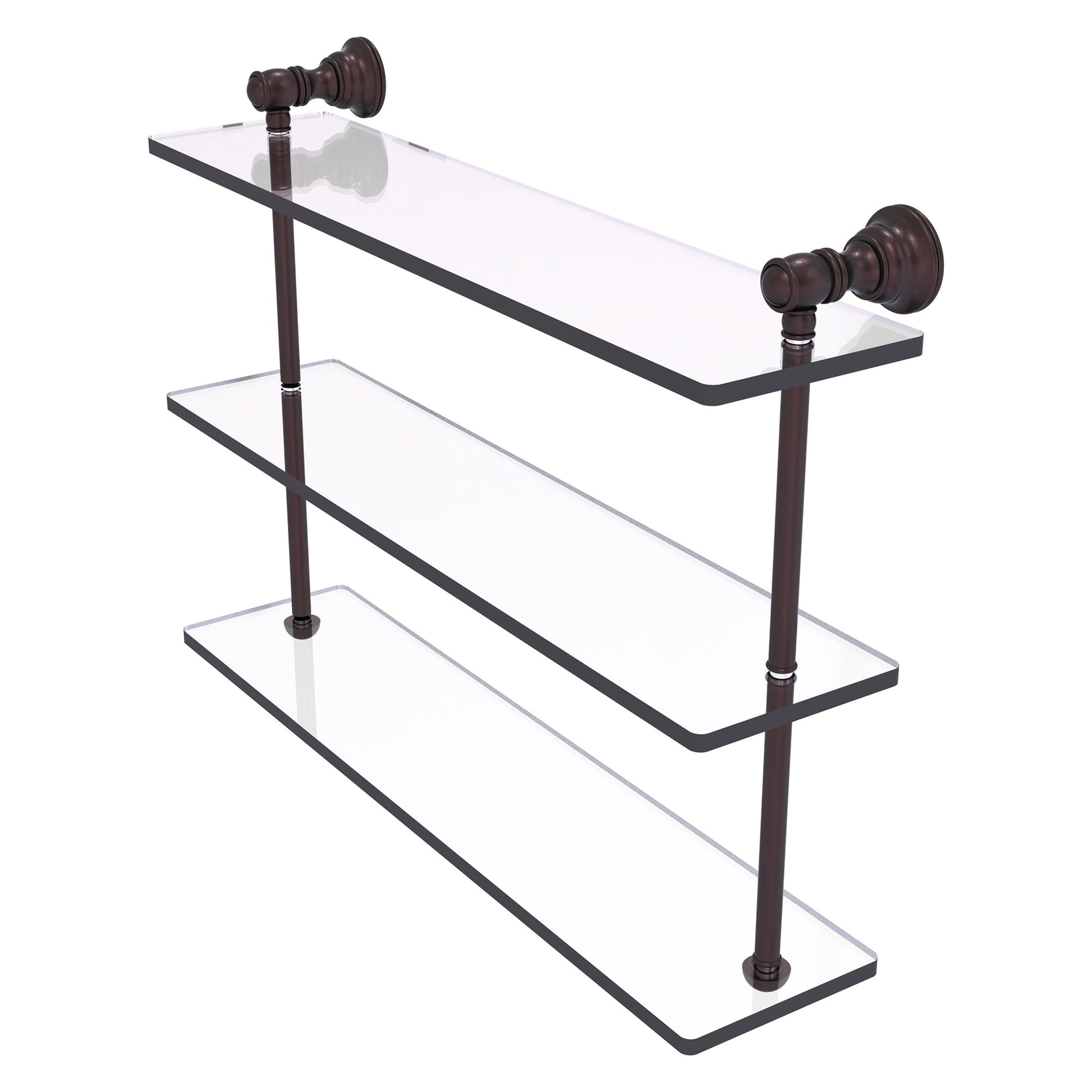 Allied Brass Carolina 22" x 5.54" Antique Bronze Solid Brass Triple Glass Shelf
