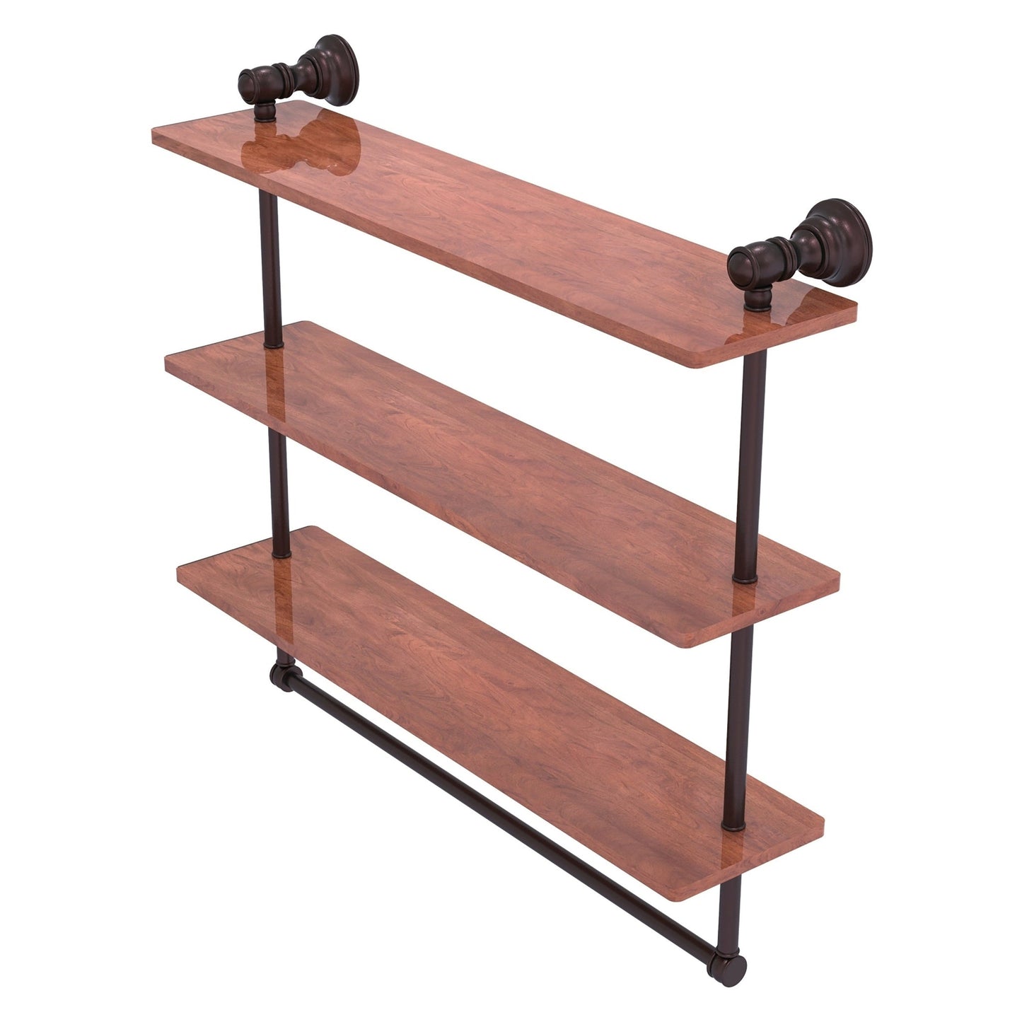 Allied Brass Carolina 22" x 5.54" Antique Bronze Solid Brass Triple Wood Shelf With Towel Bar