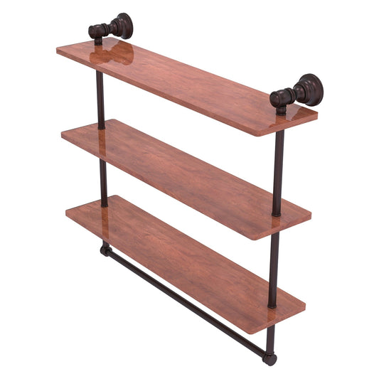 Allied Brass Carolina 22" x 5.54" Antique Bronze Solid Brass Triple Wood Shelf With Towel Bar