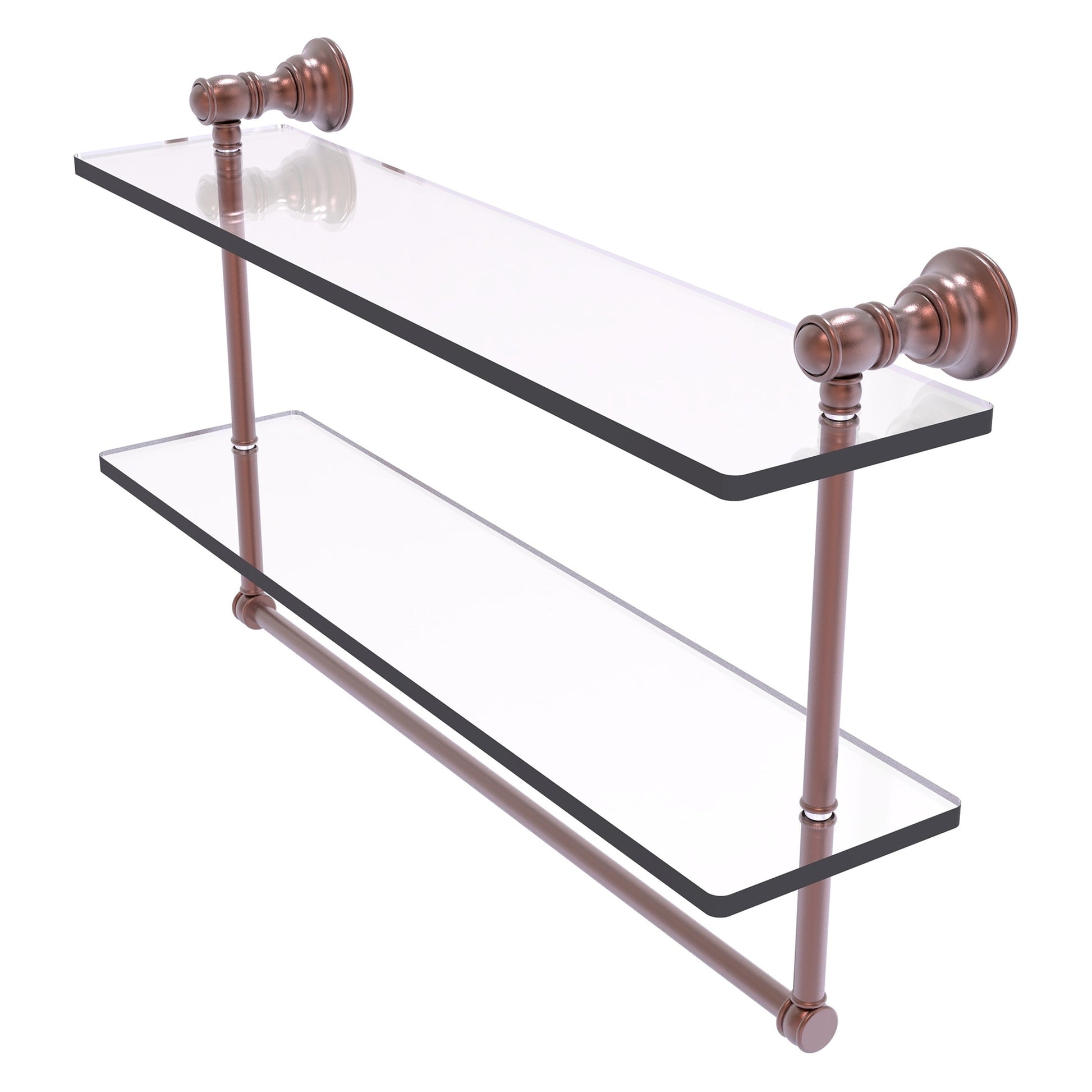 Allied Brass Carolina 22" x 5.54" Antique Copper Solid Brass Double Glass Shelf With Towel Bar