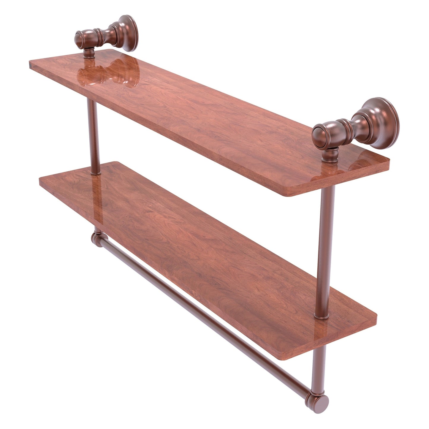 Allied Brass Carolina 22" x 5.54" Antique Copper Solid Brass Double Wood Shelf With Towel Bar