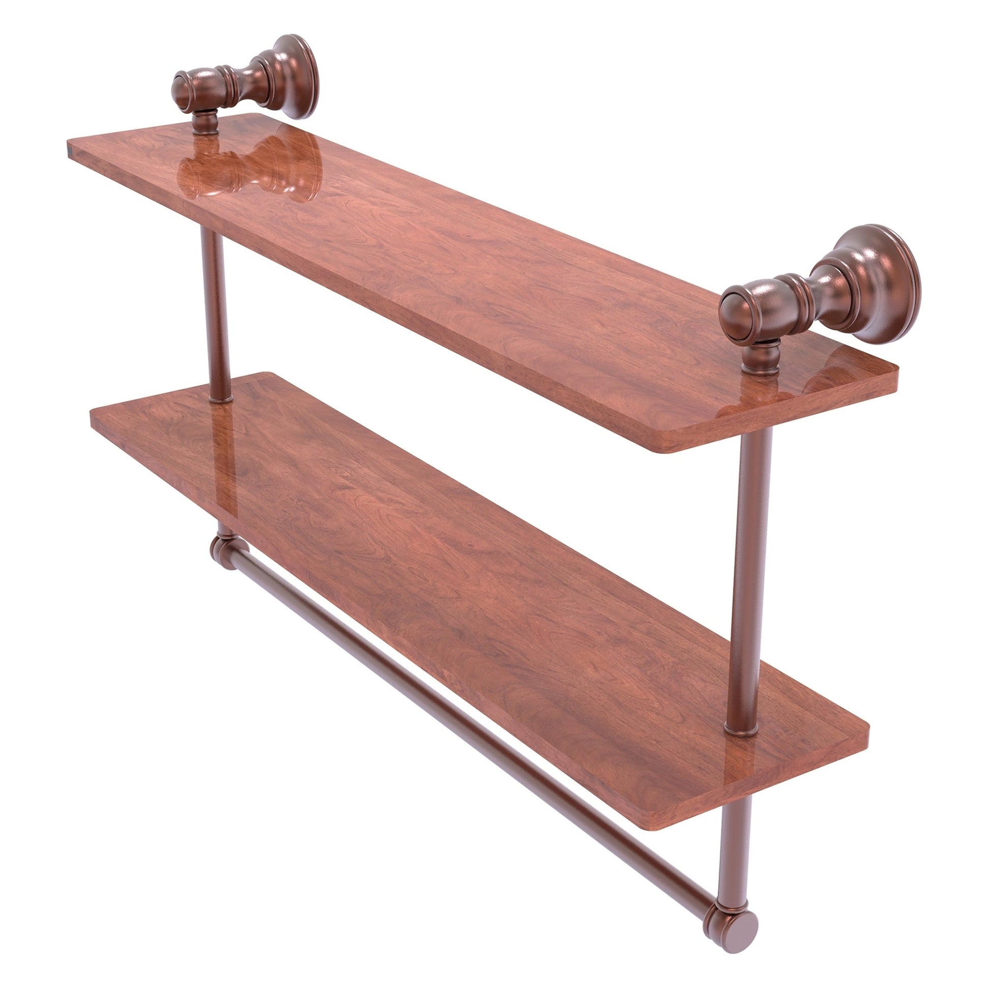 Allied Brass Carolina 22" x 5.54" Antique Copper Solid Brass Double Wood Shelf With Towel Bar