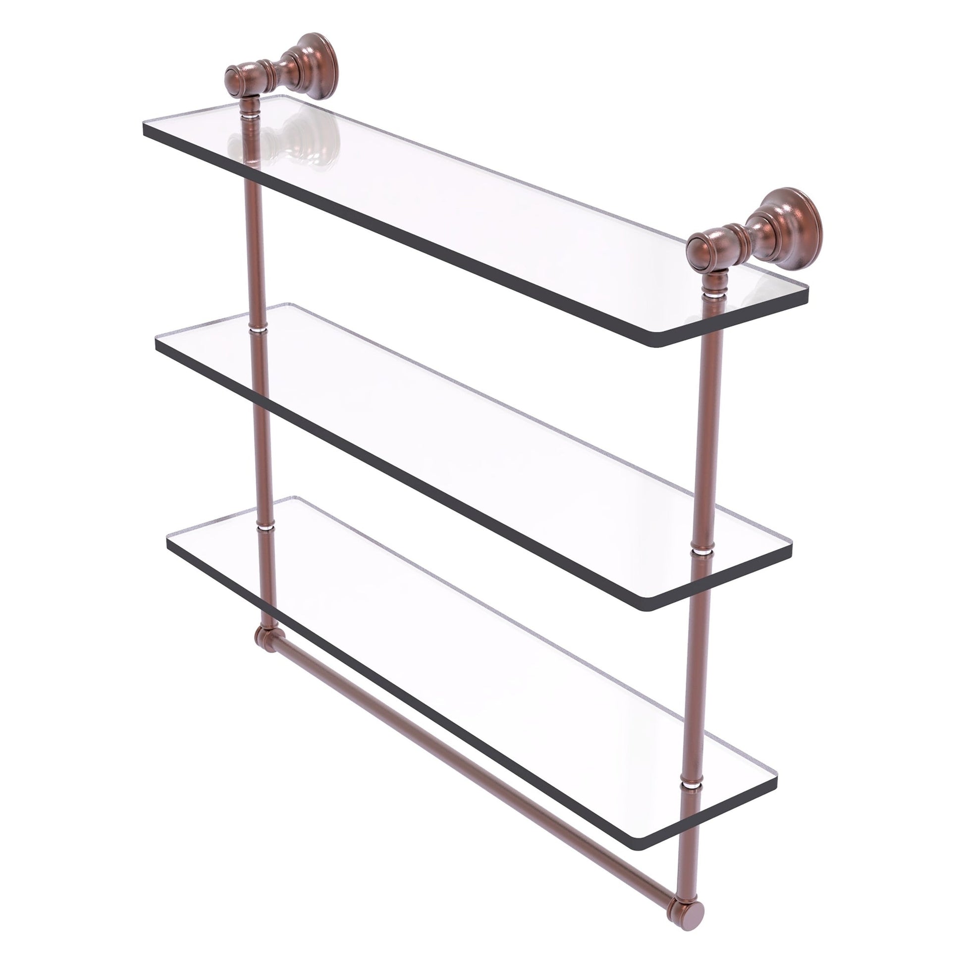 Allied Brass Carolina 22" x 5.54" Antique Copper Solid Brass Triple Glass Shelf With Towel Bar