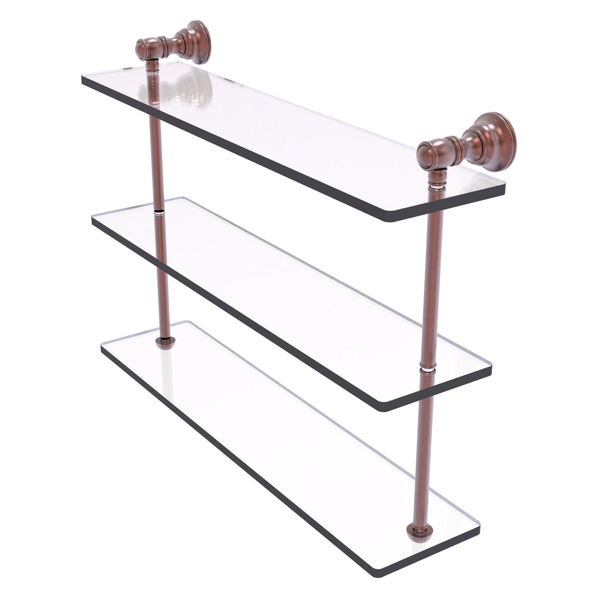 Allied Brass Carolina 22" x 5.54" Antique Copper Solid Brass Triple Glass Shelf