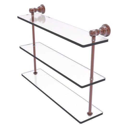 Allied Brass Carolina 22" x 5.54" Antique Copper Solid Brass Triple Glass Shelf