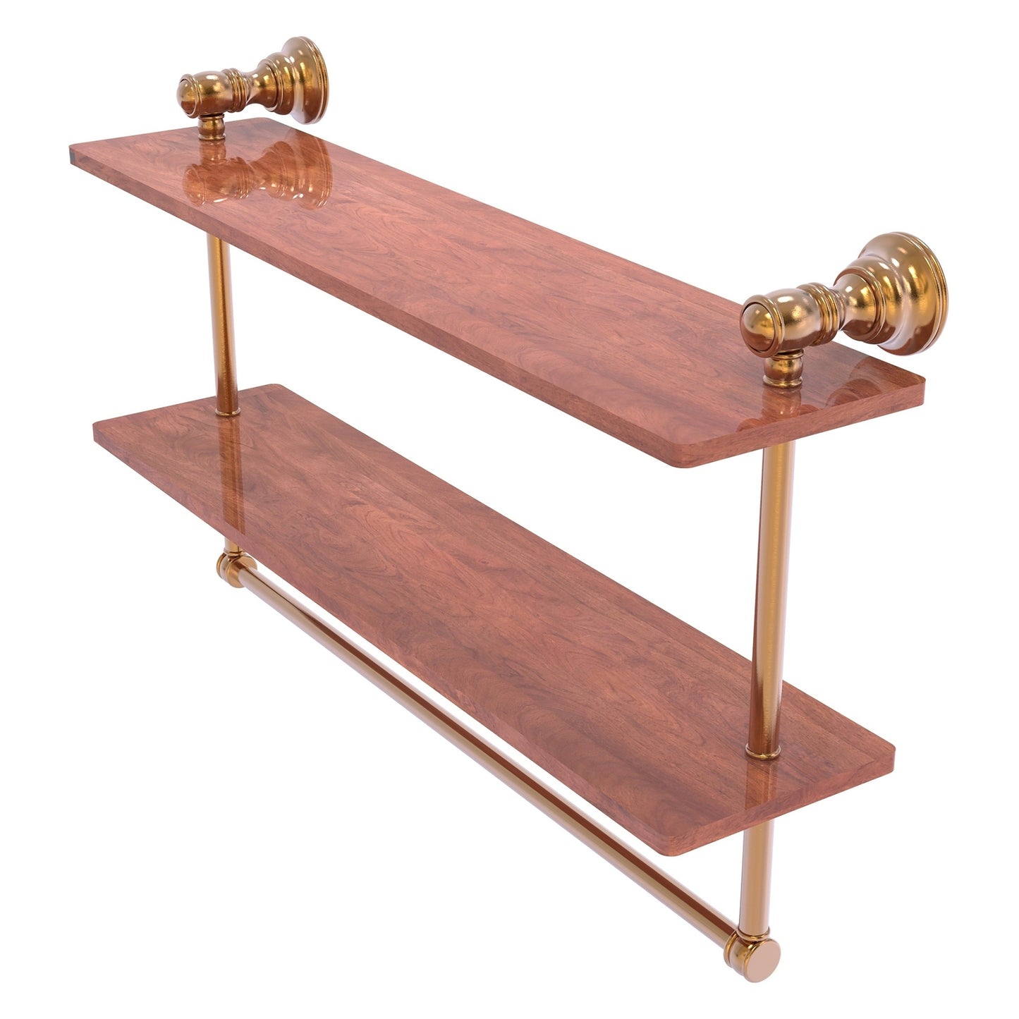 Allied Brass Carolina 22" x 5.54" Brushed Bronze Solid Brass Double Wood Shelf With Towel Bar