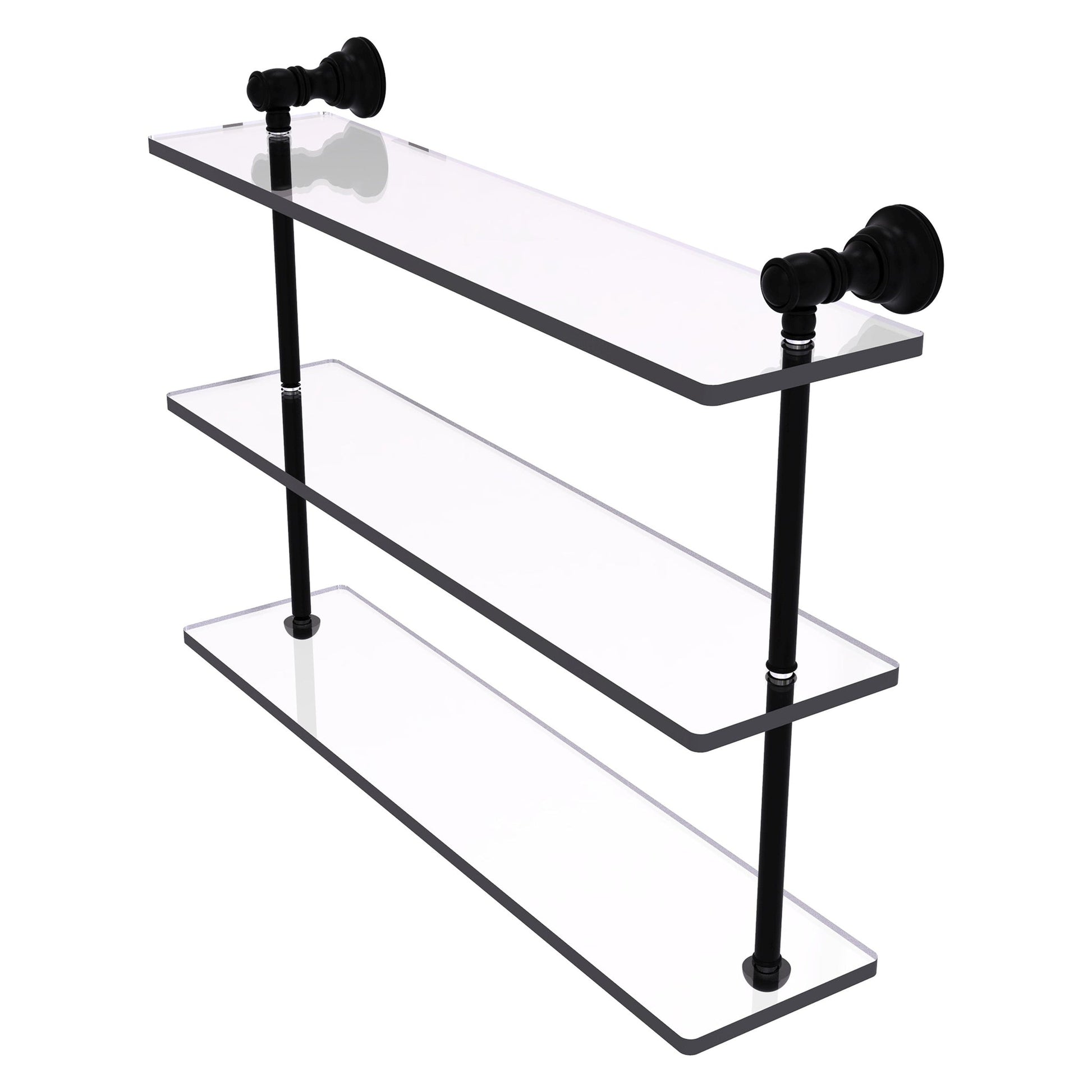 Allied Brass Carolina 22" x 5.54" Matte Black Solid Brass Triple Glass Shelf