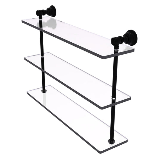 Allied Brass Carolina 22" x 5.54" Matte Black Solid Brass Triple Glass Shelf