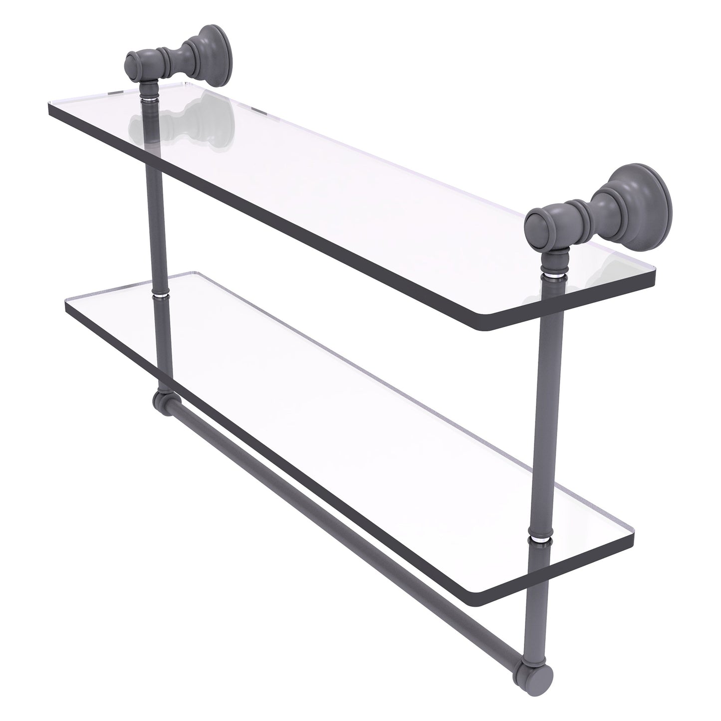 Allied Brass Carolina 22" x 5.54" Matte Gray Solid Brass Double Glass Shelf With Towel Bar