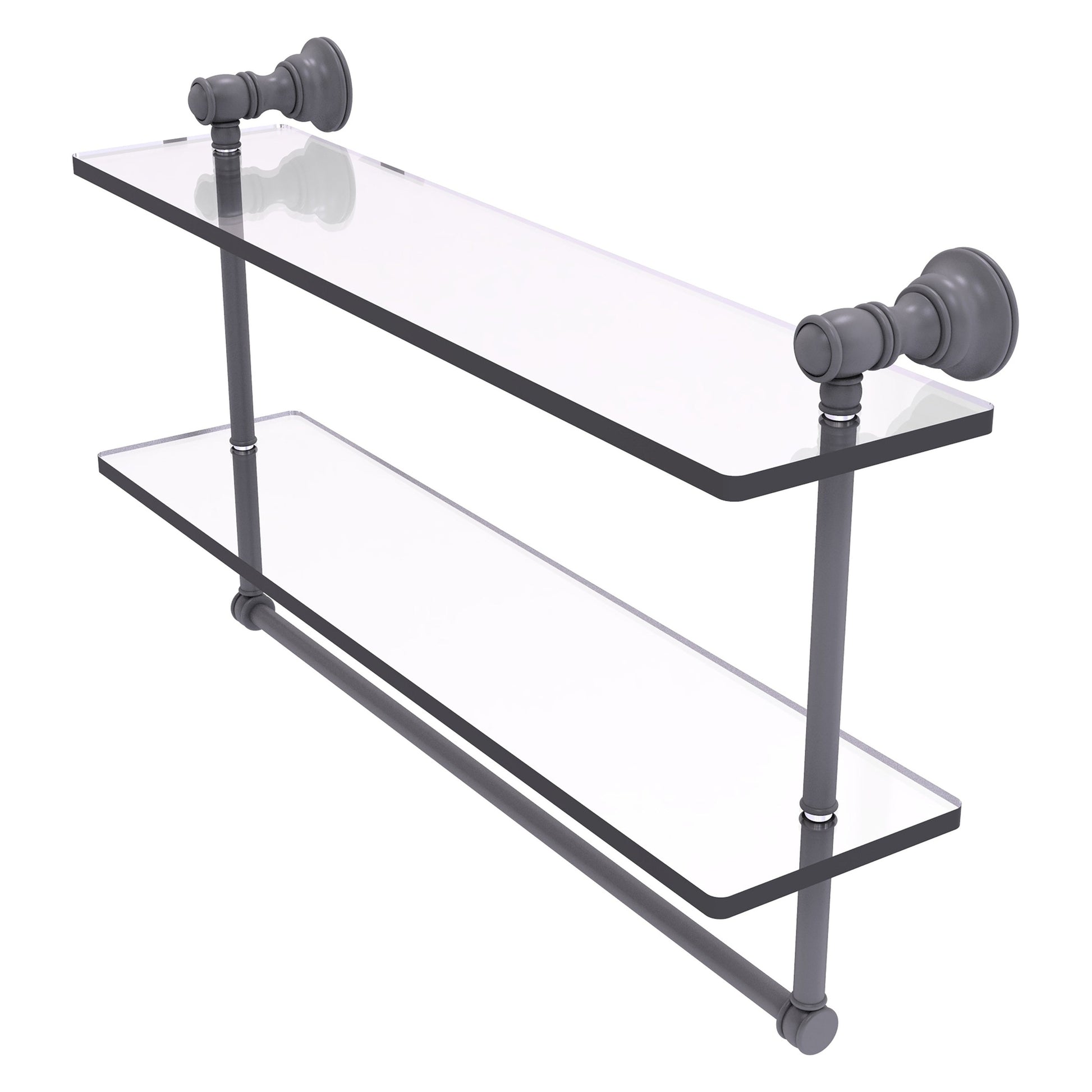 Allied Brass Carolina 22" x 5.54" Matte Gray Solid Brass Double Glass Shelf With Towel Bar