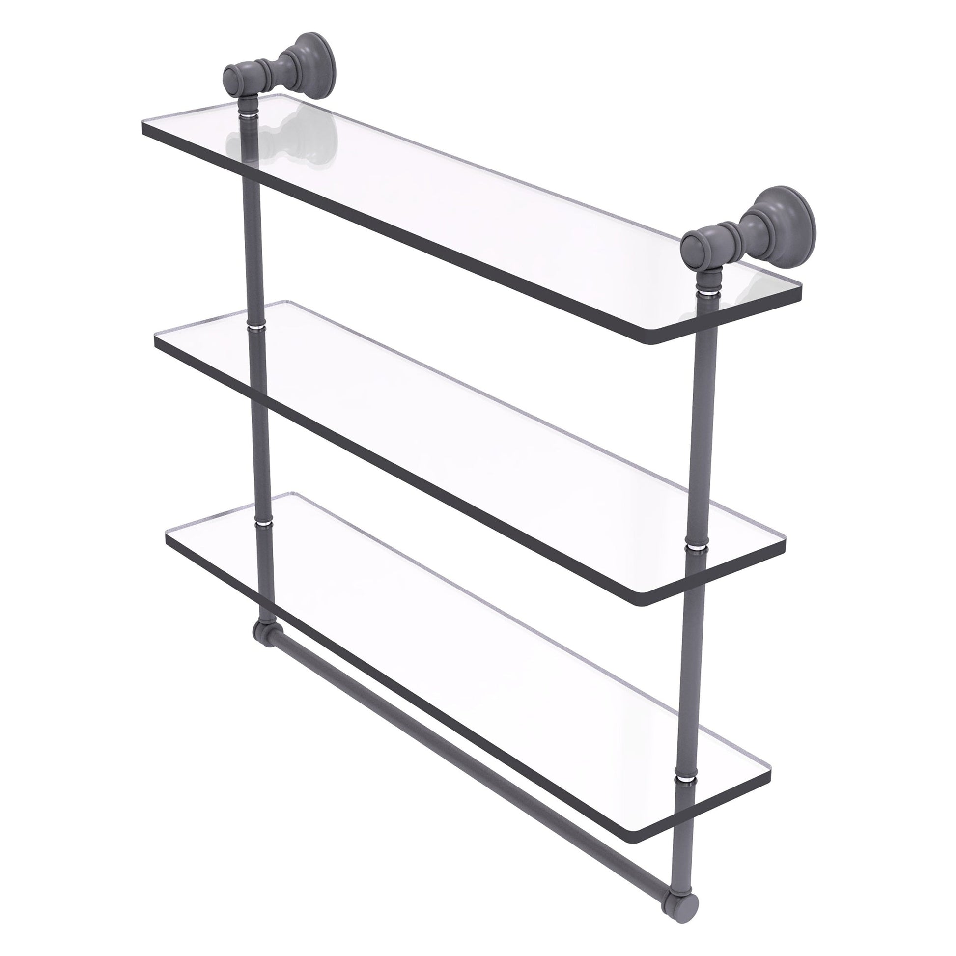 Allied Brass Carolina 22" x 5.54" Matte Gray Solid Brass Triple Glass Shelf With Towel Bar
