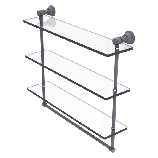 Allied Brass Carolina 22" x 5.54" Matte Gray Solid Brass Triple Glass Shelf With Towel Bar