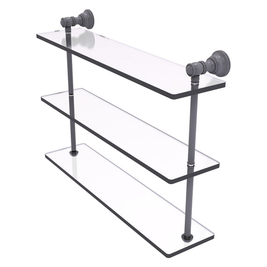 Allied Brass Carolina 22" x 5.54" Matte Gray Solid Brass Triple Glass Shelf