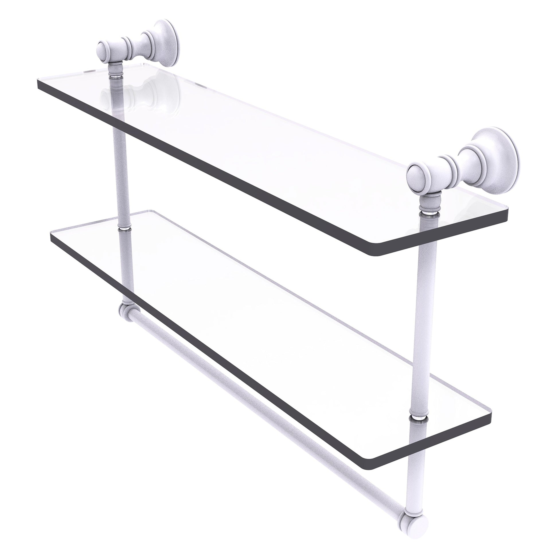 Allied Brass Carolina 22" x 5.54" Matte White Solid Brass Double Glass Shelf With Towel Bar