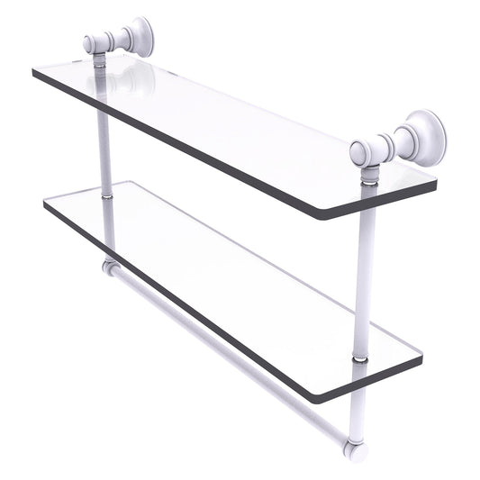Allied Brass Carolina 22" x 5.54" Matte White Solid Brass Double Glass Shelf With Towel Bar