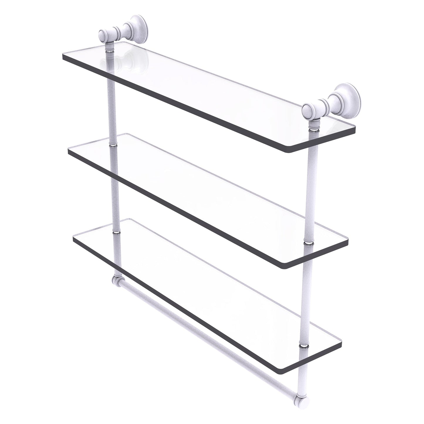 Allied Brass Carolina 22" x 5.54" Matte White Solid Brass Triple Glass Shelf With Towel Bar
