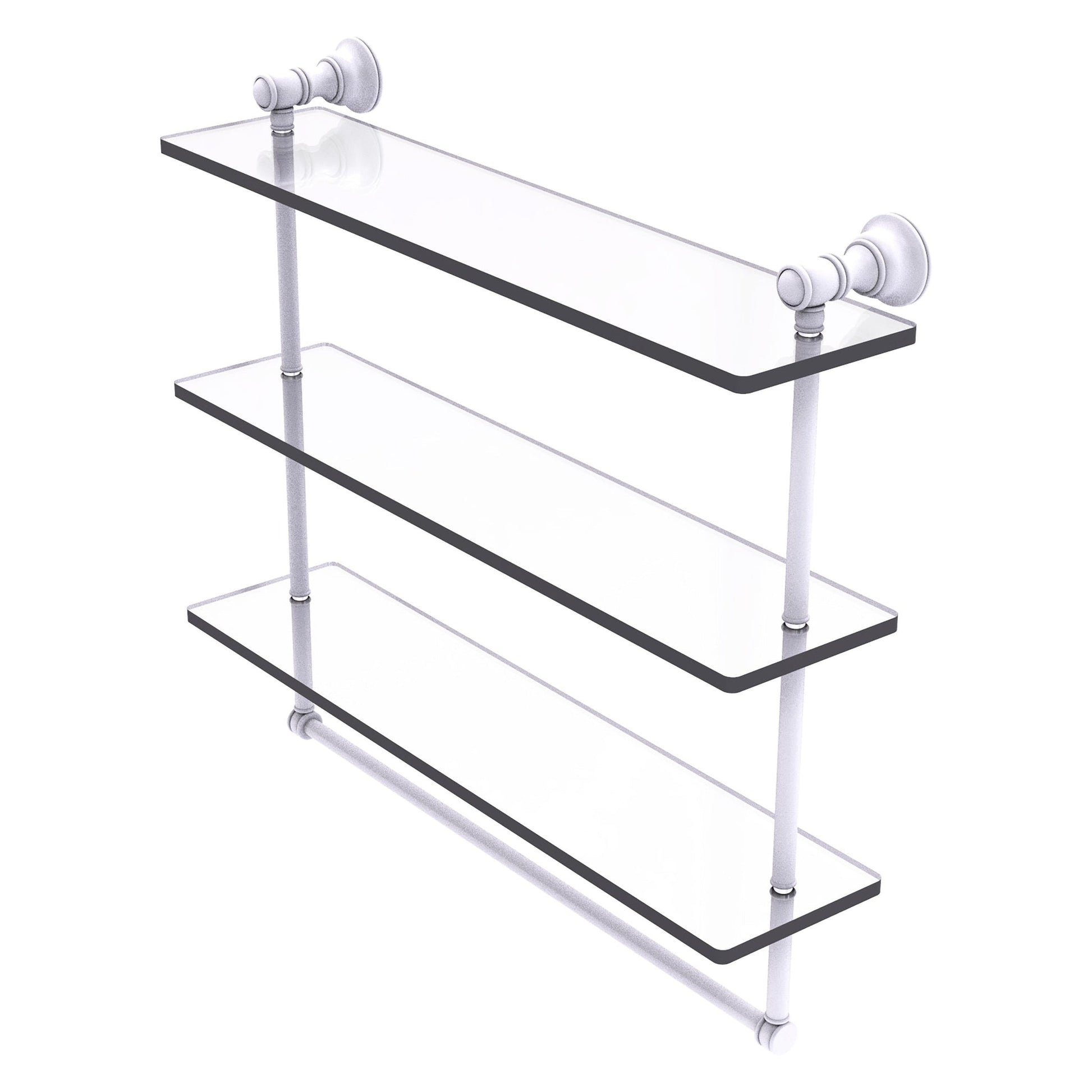 Allied Brass Carolina 22" x 5.54" Matte White Solid Brass Triple Glass Shelf With Towel Bar
