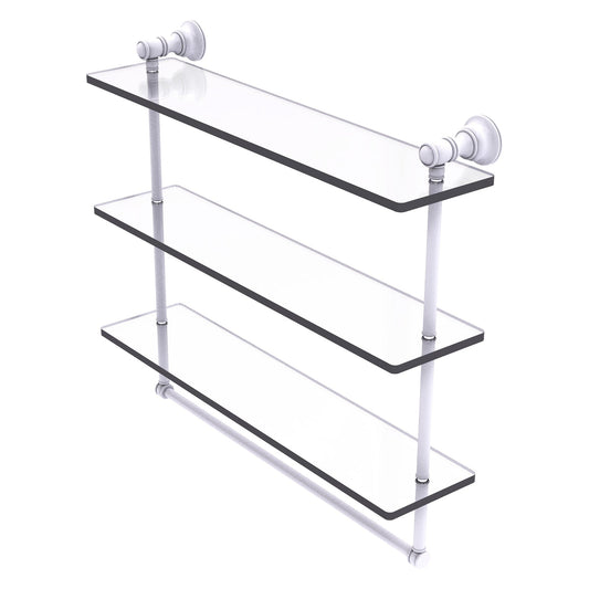 Allied Brass Carolina 22" x 5.54" Matte White Solid Brass Triple Glass Shelf With Towel Bar