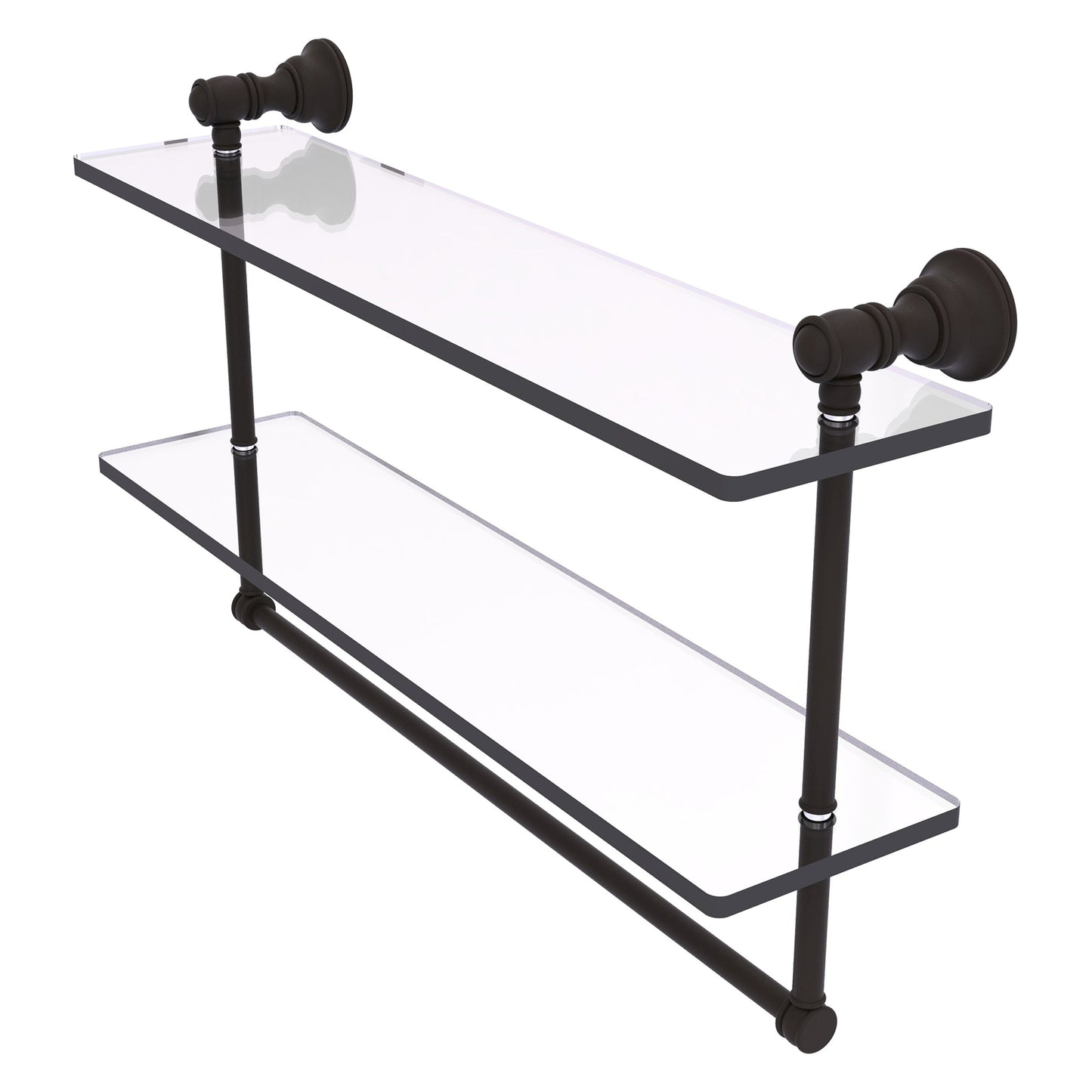 Allied Brass Carolina 22" x 5.54" Oil Rubbed Bronze Solid Brass Double Glass Shelf With Towel Bar