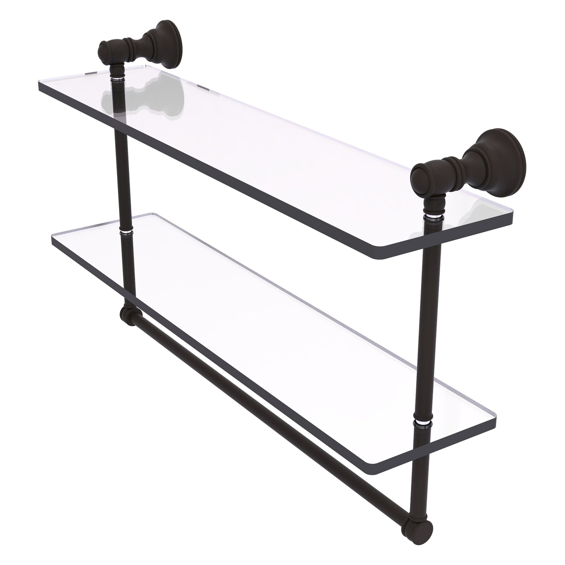 Allied Brass Carolina 22" x 5.54" Oil Rubbed Bronze Solid Brass Double Glass Shelf With Towel Bar