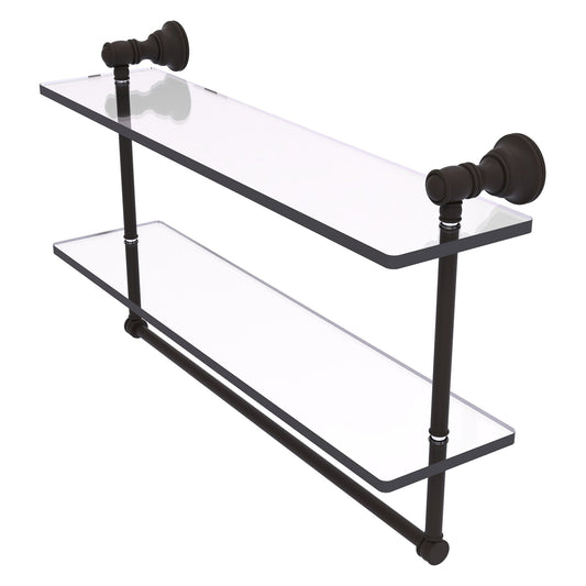 Allied Brass Carolina 22" x 5.54" Oil Rubbed Bronze Solid Brass Double Glass Shelf With Towel Bar