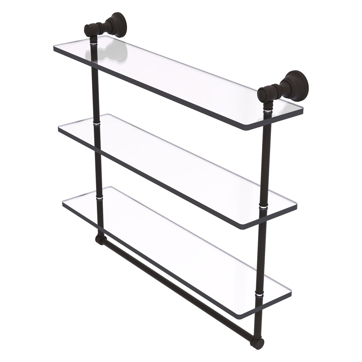 Allied Brass Carolina 22" x 5.54" Oil Rubbed Bronze Solid Brass Triple Glass Shelf With Towel Bar
