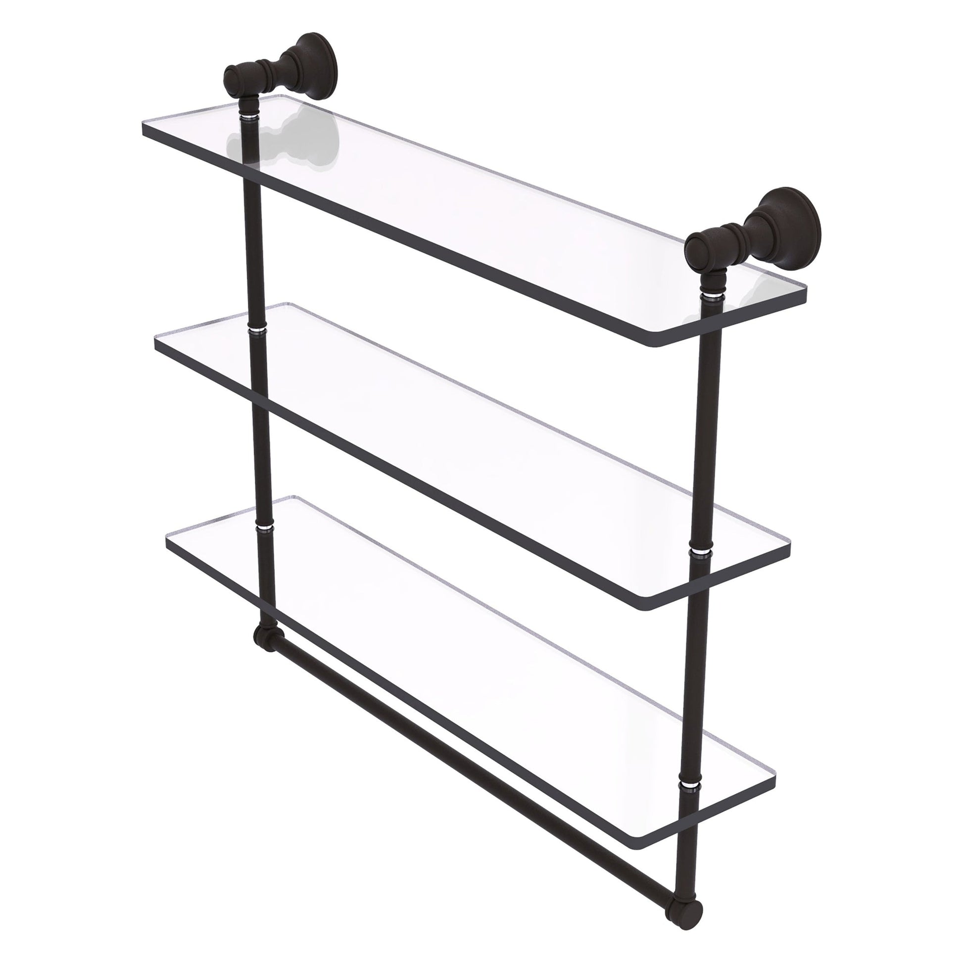 Allied Brass Carolina 22" x 5.54" Oil Rubbed Bronze Solid Brass Triple Glass Shelf With Towel Bar