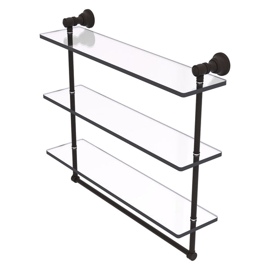 Allied Brass Carolina 22" x 5.54" Oil Rubbed Bronze Solid Brass Triple Glass Shelf With Towel Bar