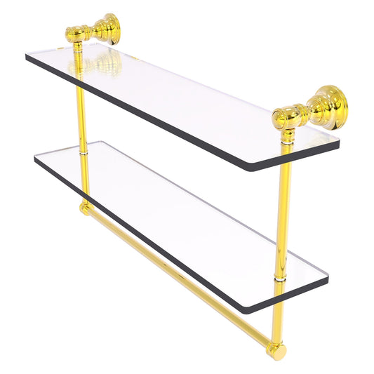 Allied Brass Carolina 22" x 5.54" Polished Brass Solid Brass Double Glass Shelf With Towel Bar