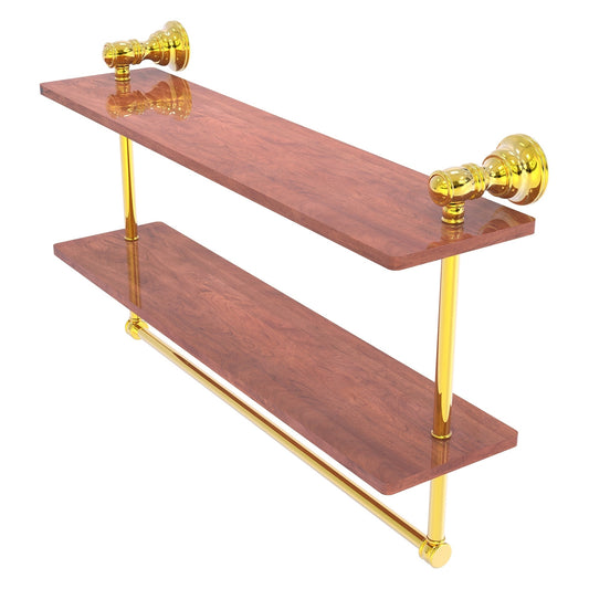 Allied Brass Carolina 22" x 5.54" Polished Brass Solid Brass Double Wood Shelf With Towel Bar