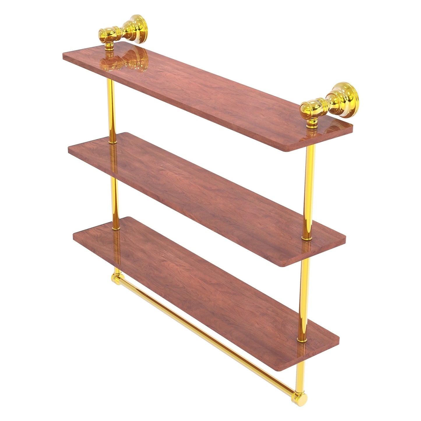 Allied Brass Carolina 22" x 5.54" Polished Brass Solid Brass Triple Wood Shelf With Towel Bar